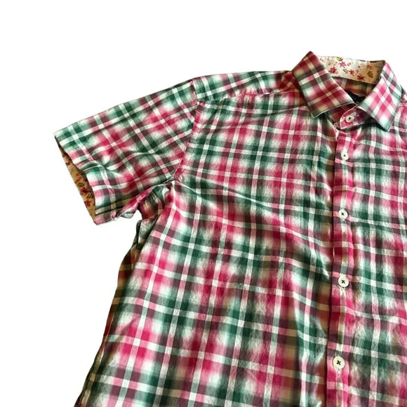 Stone Rose Short Sleeve Button Down Shirt Plaid Embroidered Size Medium 3 Men's - Picture 6 of 12